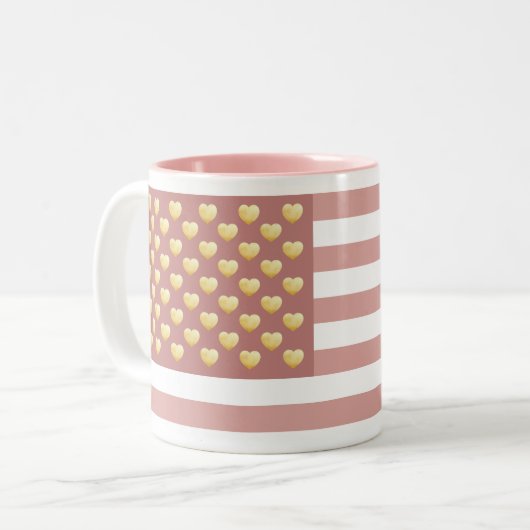 Girly US Flag Blush Pink Patriotic Tweekleurige Koffiemok (Voorkant links)