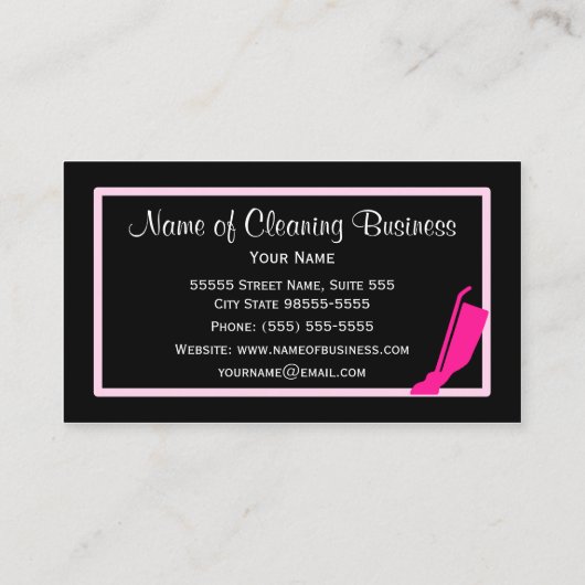 Girly Vacuum Roze en Zwarte Huishoudservice Visitekaartje (Achterkant)