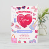 Girly verjaardagsfeestje kaart (Staand voorkant)