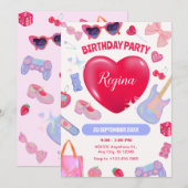 Girly verjaardagsfeestje kaart (Voorkant / Achterkant)