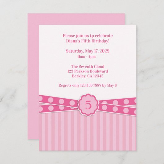 Girly verjaardagsfeestje uitnodiging (Voorkant / Achterkant)