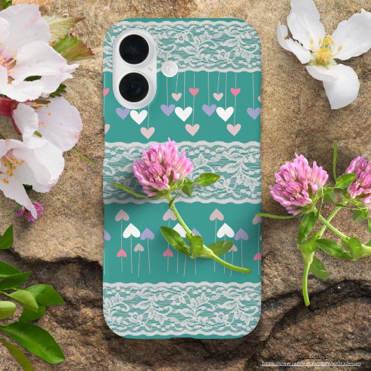 Girly versierd hartpatroon met kant Turquoise Case-Mate iPhone Case
