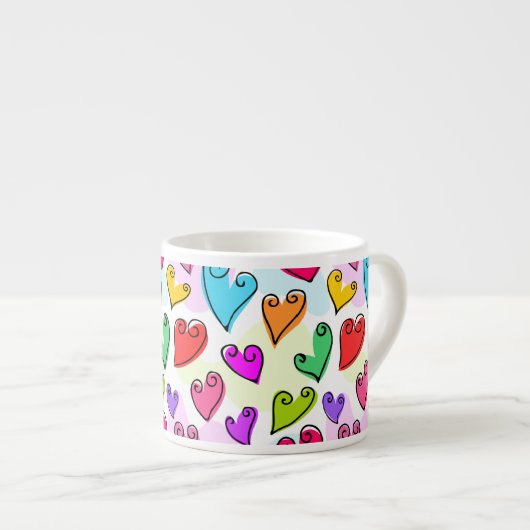 Girly Vibrant Hearts Schattigee romantische Valent Espresso Kop (Voorkant rechts)