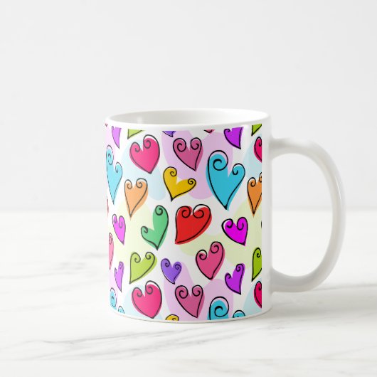 Girly Vibrant Hearts Schattigee romantische Valent Koffiemok (Rechts)