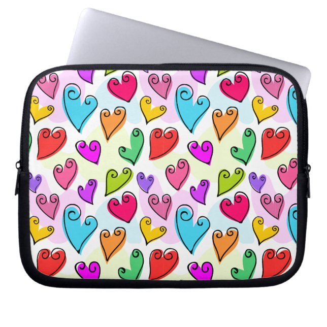Girly Vibrant Hearts Schattigee romantische Valent Laptop Sleeve (Voorkant)