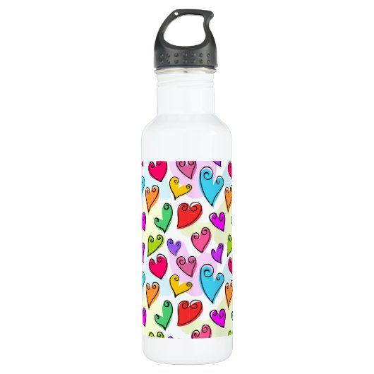 Girly Vibrant Hearts Schattigee romantische Valent Waterfles (Voorkant)