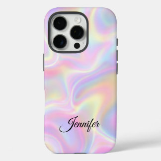 Girly Vibrant Pastel Holographic Swirl Design      iPhone 16 Pro Hoesje