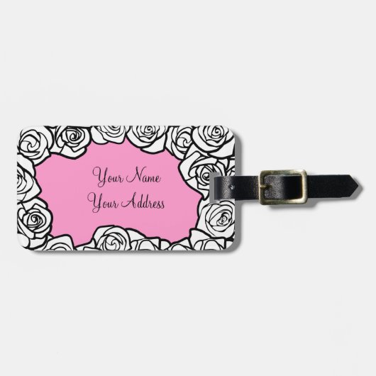 Girly Vintage witte rozen Bagagelabel (Voorkant horizontaal)