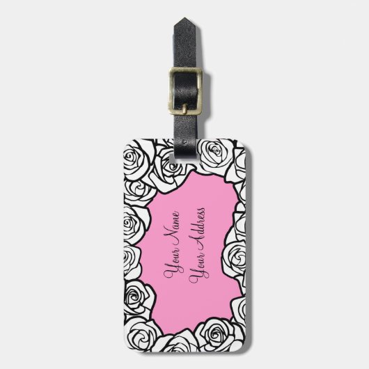 Girly Vintage witte rozen Bagagelabel (Voorkant verticaal)