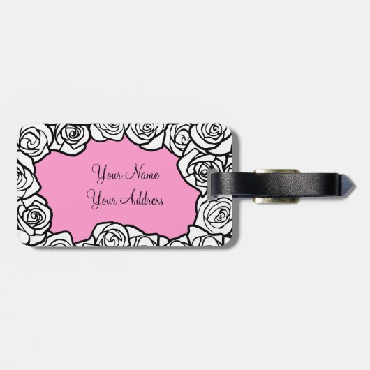 Girly Vintage witte rozen Bagagelabel (Achterkant horizontaal)