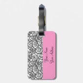 Girly Vintage zwarte en witte rozen Bagagelabel (Achterkant verticaal)