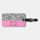Girly Vintage zwarte en witte rozen Bagagelabel (Achterkant horizontaal)