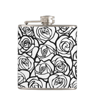 Girly Vintage zwarte en witte rozen Heupfles