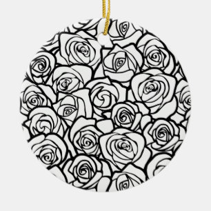 Girly Vintage zwarte en witte rozen Keramisch Ornament