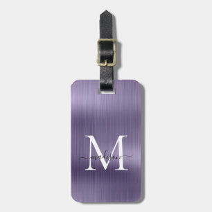 Girly Violet Geborsteld Metalen Script Monogram Gl Bagagelabel