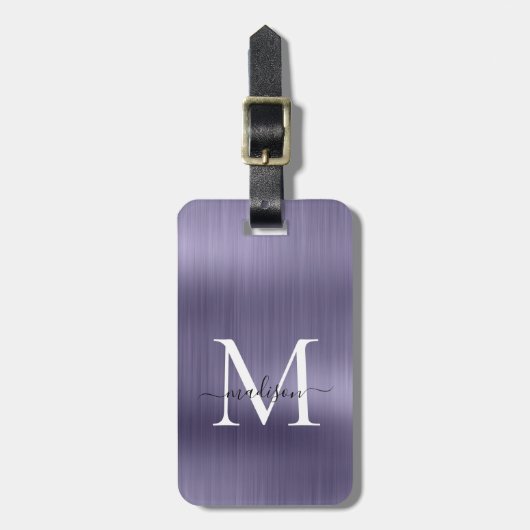 Girly Violet Geborsteld Metalen Script Monogram Gl Bagagelabel (Voorkant verticaal)