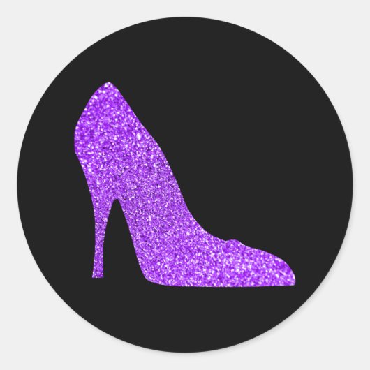 Girly Violet Glitter High Hiel Black Ronde Sticker (Voorkant)