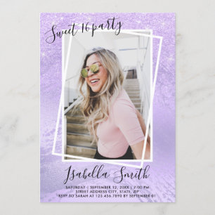 Girly violet glitter lief zestien verjaardagsfeest kaart