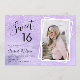 Girly violet glitter lief zestien verjaardagsfeest kaart