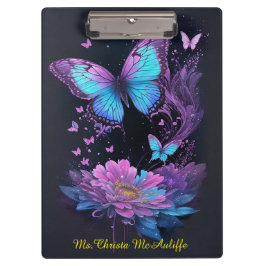 girly vlinder bloemenpaarse en turquoise klembord