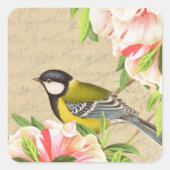 Girly  vogel en bloem sticker (Voorkant)