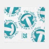 girly volleyball court happy place blauwgroen grij fleece deken (Voorkant (Horizontaal))