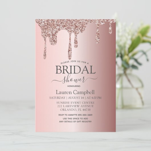 Girly Vrijgezellenfeest Roos Gouden Glitter Drips Kaart (Staand voorkant)