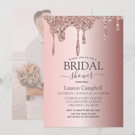 Girly Vrijgezellenfeest Roos Gouden Glitter Drips Kaart (Voorkant / Achterkant)