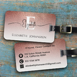 Girly Vrouwelijk Roos Goud Glitter Wit Monogrammed Bagagelabel