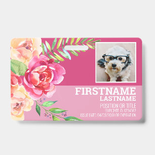 Girly Watercolor Bloem Personeelsidentificatie roz Badge