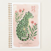 Girly Waterverf Abstracte Geruite Cheetah Bloemen Planner (Voorkant)