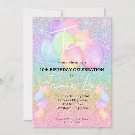 Girly Waterverf Balloon Verjaardagsfeestje Uitnodi Kaart (Voorkant)