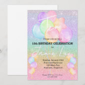 Girly Waterverf Balloon Verjaardagsfeestje Uitnodi Kaart (Voorkant / Achterkant)