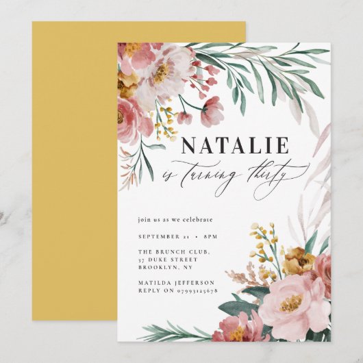 Girly waterverf bloemen 30e verjaardag roze moster (Voorkant / Achterkant)