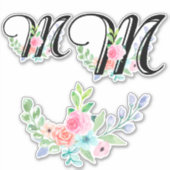 Girly Waterverf Bloemenbrief M Sticker (Voorkant)