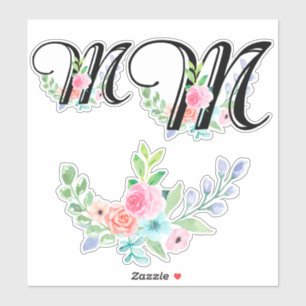 Girly Waterverf Bloemenbrief M Sticker