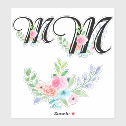 Girly Waterverf Bloemenbrief M Sticker (Vel)