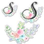 Girly Waterverf Bloemenbrief S Sticker (Voorkant)