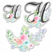 Girly Waterverf Bloemenletter H Sticker (Voorkant)