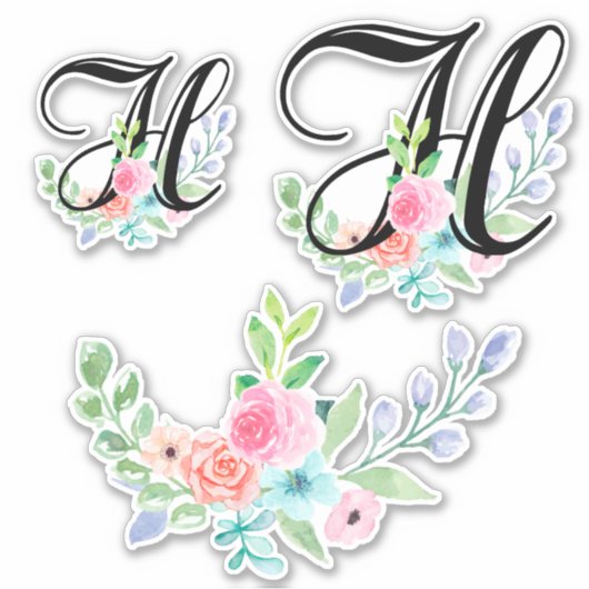 Girly Waterverf Bloemenletter H Sticker (Voorkant)