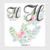 Girly Waterverf Bloemenletter H Sticker (Vel)