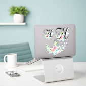 Girly Waterverf Bloemenletter H Sticker (Laptop op bureau)