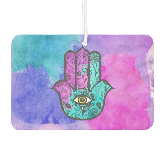 Girly Waterverf Bloemenprint Hamsa Hand van Fatima Luchtverfrisser (Voorkant)