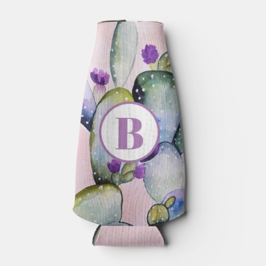 Girly Waterverf Cactus | Monogram Flesjeskoeler (Voorkant)