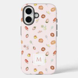 Girly Waterverf Dessert Pattern Roze Monogram iPhone 16 Hoesje