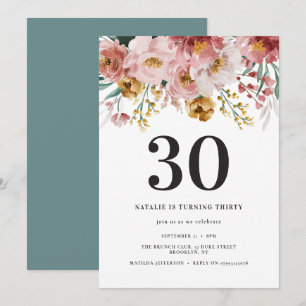 Girly waterverf floral 30th verjaardag roze blauw