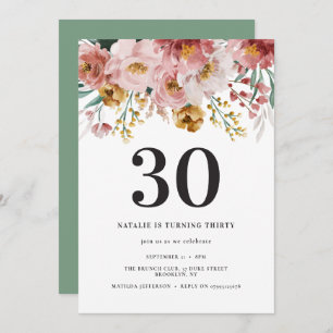 Girly waterverf floral 30th verjaardag roze blauw