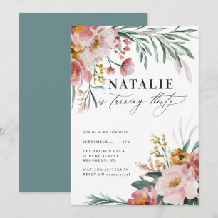 Girly waterverf floral 30th verjaardag roze blauw