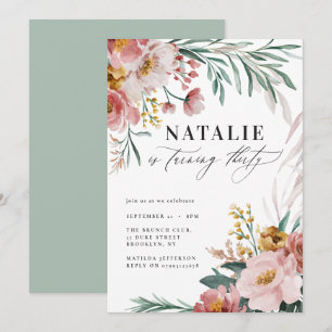 Girly waterverf floral 30th verjaardags roze groen