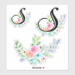 Girly Waterverf Floral Letter S Sticker